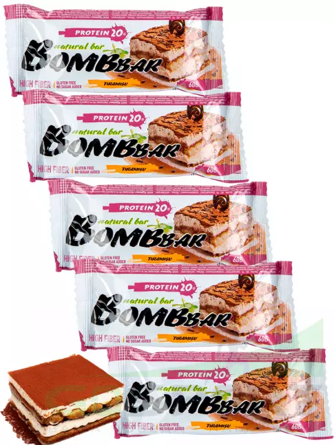 Протеиновый батончик BombBar Protein Bar 5 x 60 г, Тирамису Протеиновый батончик BombBar Protein Bar 5 x 60 г, Тирамису