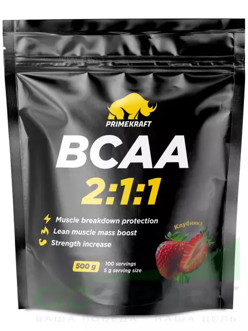 BCAA PRIMEKRAFT BCAA 2:1:1 3900 мг 500 г, Клубника BCAA PRIMEKRAFT BCAA 2:1:1 3900 мг 500 г, Клубника
