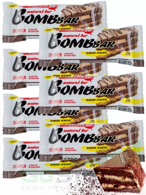 Протеиновый батончик BombBar Protein Bar 7 x 60 г, Датский бисквит