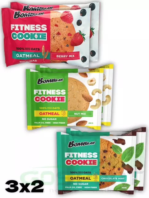 Протеиновый батончик BombBar Овсяное fitness печенье 6 х 40 г, Микс Протеиновый батончик BombBar Овсяное fitness печенье 6 х 40 г, Микс