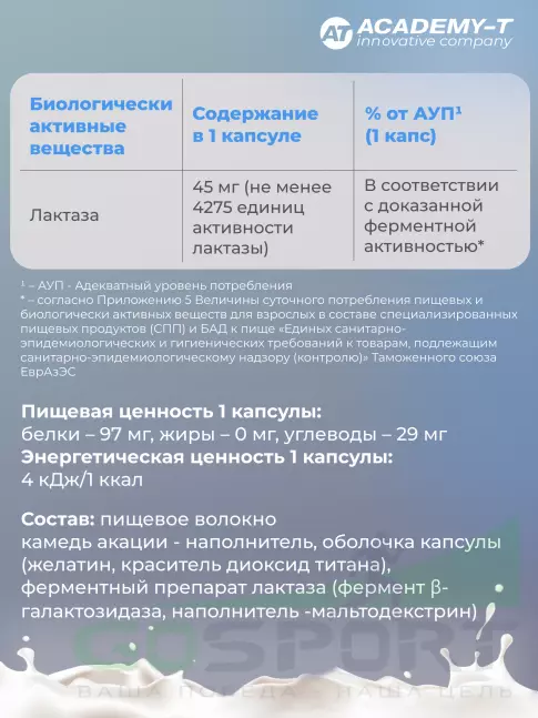  АКАДЕМИЯ-Т ЛАКТАЗА ФОРТЕ 90 капсул