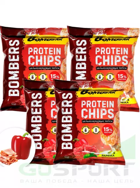 Чипсы BombBar Protein Chips 4 x 50 г, Бекон с паприкой