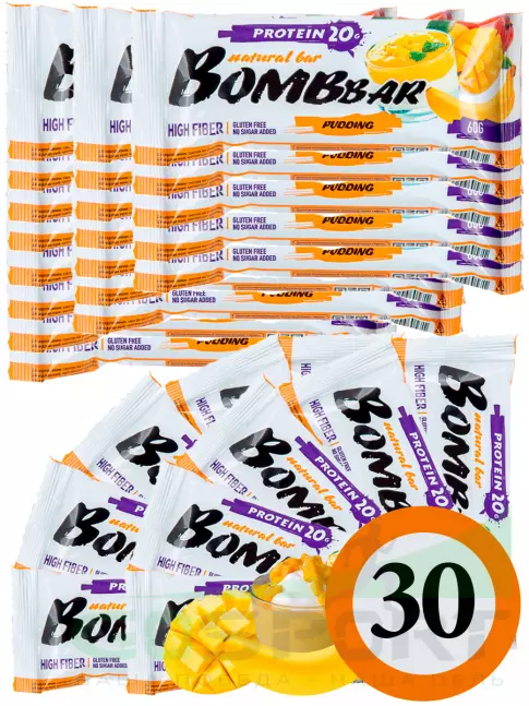 Протеиновый батончик BombBar Protein Bar 30 x 60 г, Пудинг с ароматом манго и банана Протеиновый батончик BombBar Protein Bar 30 x 60 г, Пудинг с ароматом манго и банана