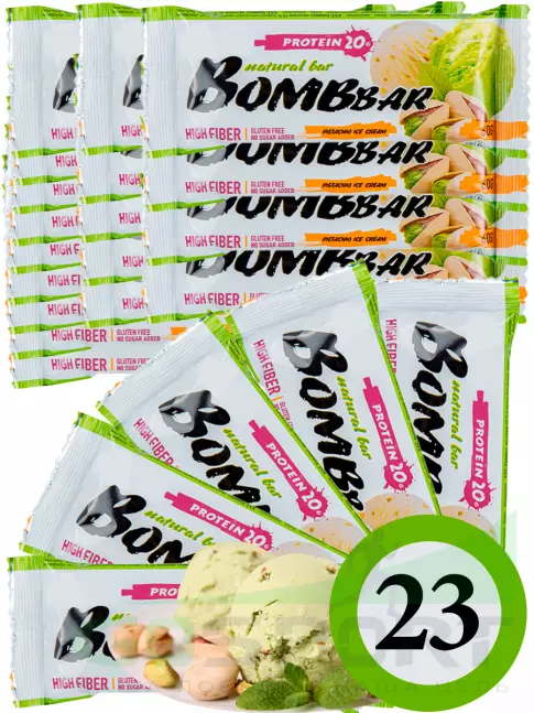 Протеиновый батончик BombBar Protein Bar 23 x 60 г, Фисташковый-Пломбир