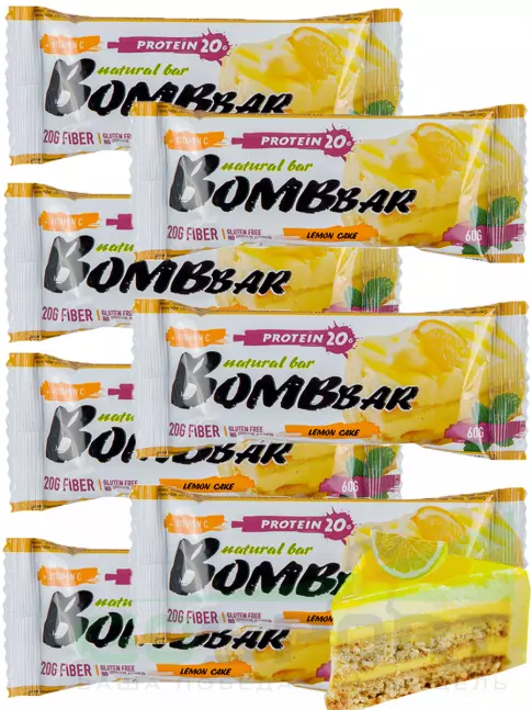 Протеиновый батончик BombBar Protein Bar 7 x 60 г, Лимонный торт