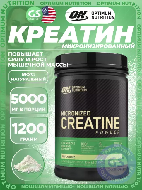Микронизированный креатин Optimum Nutrition Creatine Micronized Powder 1200 г, Натуральный