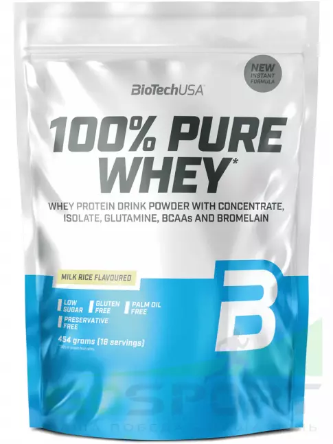 Сывороточный протеин BioTechUSA 100% Pure Whey 454 г, Рисовый пудинг