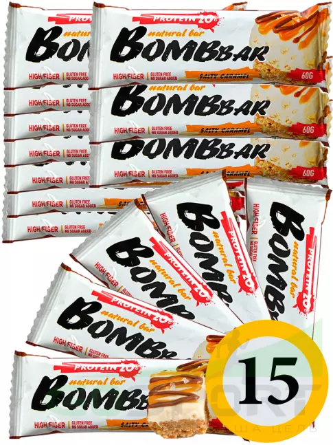 Протеиновый батончик BombBar Protein Bar 15 x 60 г, Соленая карамель