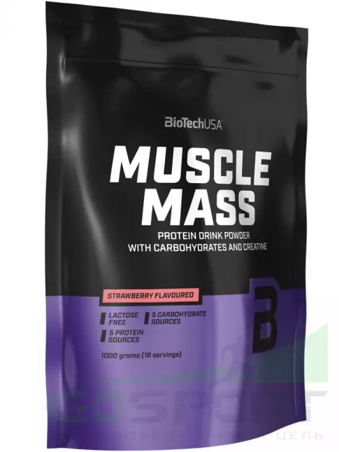Гейнер BioTechUSA Muscle Mass 1000 г, Клубника Гейнер BioTechUSA Muscle Mass 1000 г, Клубника