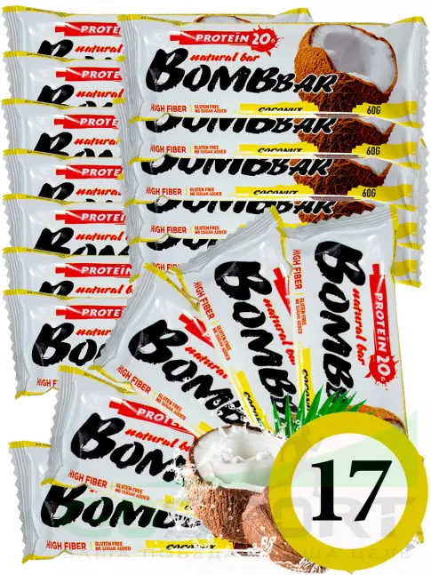 Протеиновый батончик BombBar Protein Bar 17 x 60 г, Кокос
