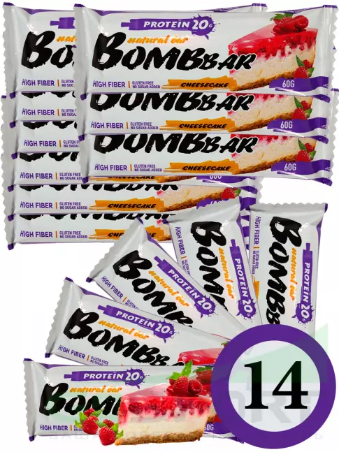 Протеиновый батончик BombBar Protein Bar 14 x 60 г, Малиновый чизкейк
