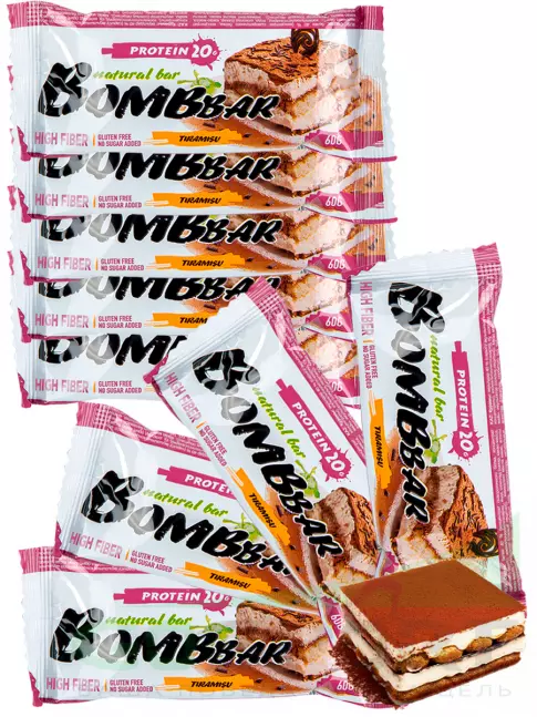Протеиновый батончик BombBar Protein Bar 9 x 60 г, Тирамису Протеиновый батончик BombBar Protein Bar 9 x 60 г, Тирамису