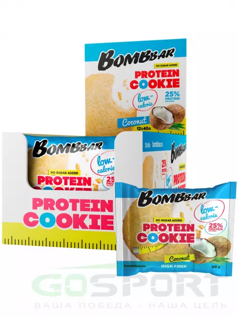 Протеиновый батончик BombBar Protein cookie 12 х 40 г, Кокос Протеиновый батончик BombBar Protein cookie 12 х 40 г, Кокос