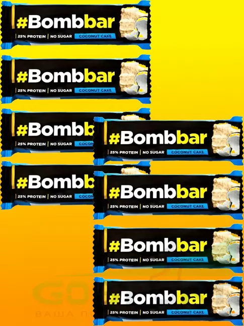 Протеиновый батончик BombBar Батончики в шоколаде без сахара 8 x 40 г, Кокосовый торт