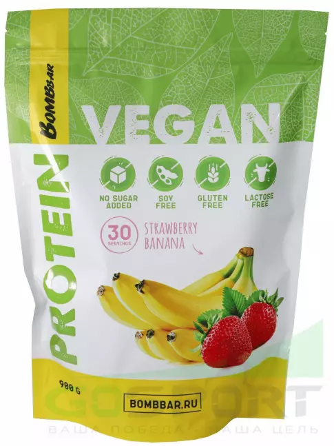 Протеин для веганов BombBar VEGAN Protein 900 г, Клубнично-банановый смузи Протеин для веганов BombBar VEGAN Protein 900 г, Клубнично-банановый смузи