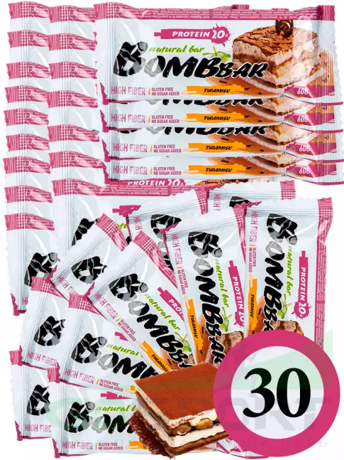 Протеиновый батончик BombBar Protein Bar 30 x 60 г, Тирамису Протеиновый батончик BombBar Protein Bar 30 x 60 г, Тирамису