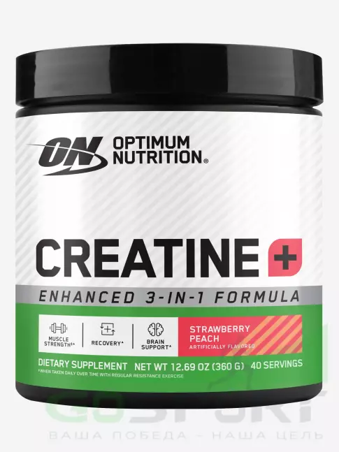 Креатин моногидрат Optimum Nutrition Creatine + 360 г, Клубника - персик Креатин моногидрат Optimum Nutrition Creatine + 360 г, Клубника - персик