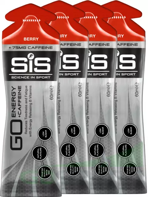 Гель питьевой SCIENCE IN SPORT (SiS) GO Energy 75 mg Caffeine 4 x 60 мл + кофеин, Ягоды