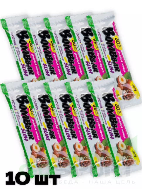 Протеиновый батончик BombBar Protein Bar Slim 10 х 35 г, Фундук-арахис