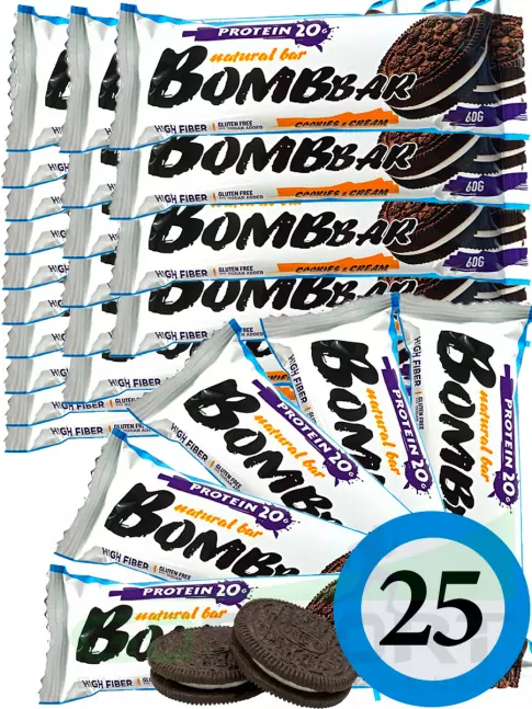 Протеиновый батончик BombBar Protein Bar 25 x 60 г, Печенье с кремом