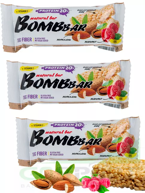 Протеиновый батончик BombBar Protein Bar 3 x 60 г, Рисовый