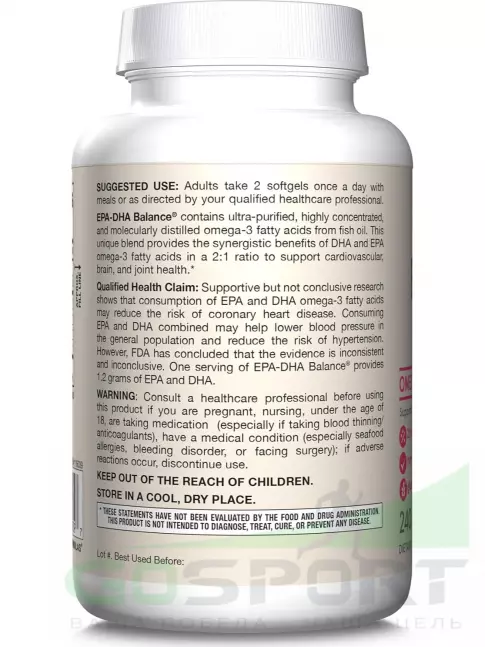 Омега-3 Jarrow Formulas Fish Oil EPA-DHA Balance 120 гелевых капсул