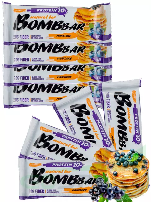 Протеиновый батончик BombBar Protein Bar 8 x 60 г, Смородиново-черничный панкейк