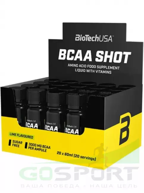 Жидкие BCAA BioTechUSA BCAA Shot 3000 mg 20 x 60 мл, Лайм