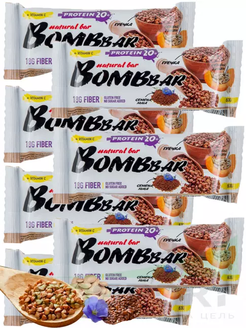 Протеиновый батончик BombBar Protein Bar 7 x 60 г, Гречишный
