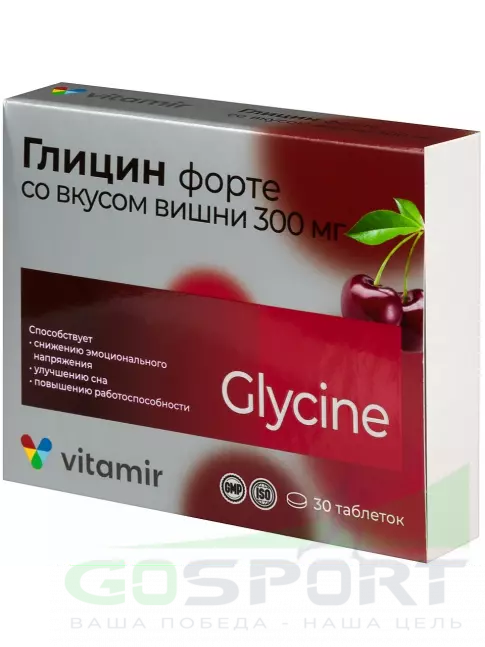 Глицин ВИТАМИР Глицин форте 300 мг 30 таблеток, Вишня