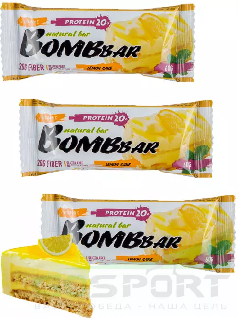 Протеиновый батончик BombBar Protein Bar 3 x 60 г, Лимонный торт
