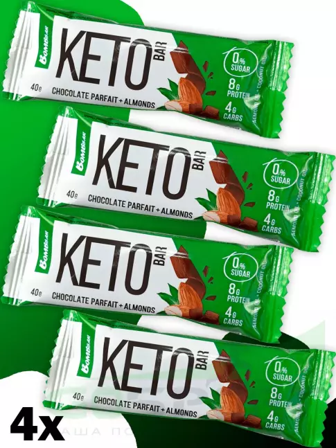Протеиновый батончик BombBar Батончики Bombbar KETO 4 x 40 г, Шоколадное парфе - Миндаль Протеиновый батончик BombBar Батончики Bombbar KETO 4 x 40 г, Шоколадное парфе - Миндаль