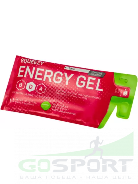 Гель питьевой SQUEEZY ENERGY SUPER GEL 33mg caffeine 33 г саше, Лимон