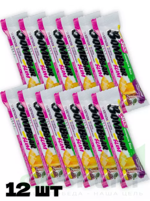 Протеиновый батончик BombBar Protein Bar Slim + l-карнитин 12 х 35 г, Ананас - вишня