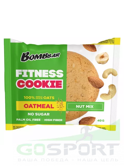 Протеиновый батончик BombBar Овсяное fitness печенье 40 г, Ореховый микс Протеиновый батончик BombBar Овсяное fitness печенье 40 г, Ореховый микс