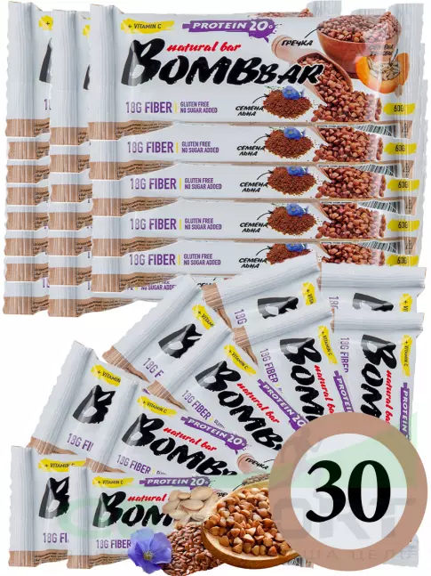 Протеиновый батончик BombBar Protein Bar 30 x 60 г, Гречишный Протеиновый батончик BombBar Protein Bar 30 x 60 г, Гречишный