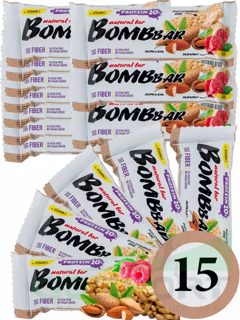Протеиновый батончик BombBar Protein Bar 15 x 60 г, Рисовый