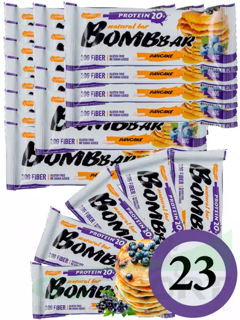 Протеиновый батончик BombBar Protein Bar 23 x 60 г, Смородиново-черничный панкейк