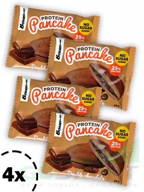 Протеиновый батончик BombBar Панкейк протеиновый 4 х 40 г, Двойной шоколад