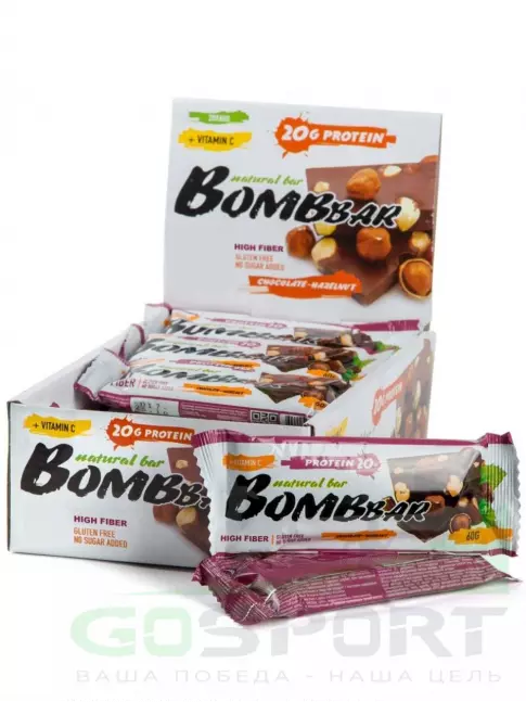 Протеиновый батончик BombBar Protein Bar 20 x 60 г, Шоколад - Фундук