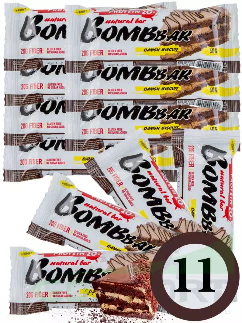 Протеиновый батончик BombBar Protein Bar 11 x 60 г, Датский бисквит