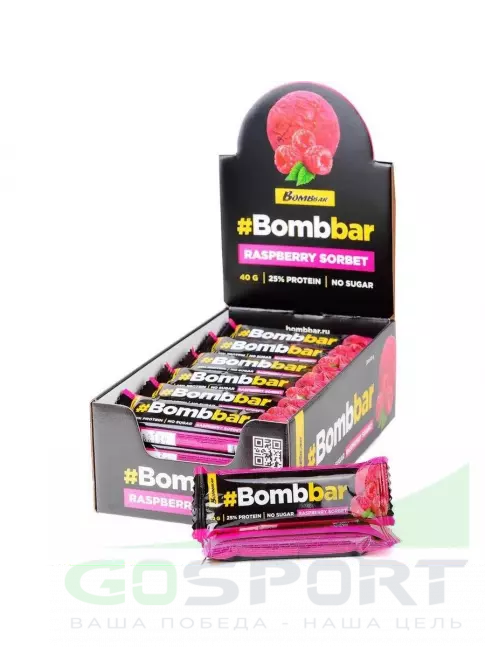 Протеиновый батончик BombBar Батончики в шоколаде без сахара 30x40 г, Малиновый сорбет Протеиновый батончик BombBar Батончики в шоколаде без сахара 30x40 г, Малиновый сорбет