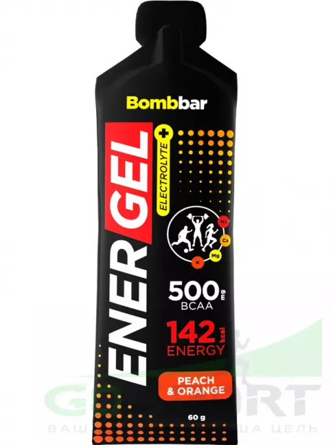 Гель питьевой BombBar EnerGel + electrolyte 60 г, Персик - апельсин