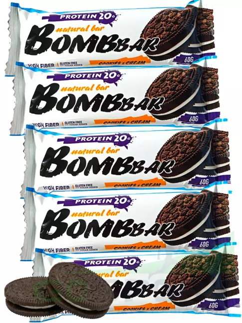 Протеиновый батончик BombBar Protein Bar 5 x 60 г, Печенье с кремом