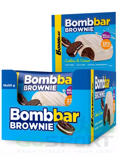 Протеиновый батончик BombBar Печенье глазированное Brownie 10 x 50 г, Печенье-крем