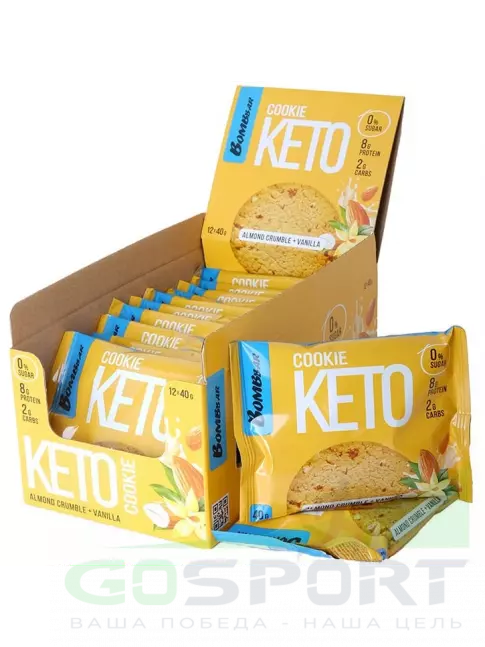 Протеиновый батончик BombBar Кето печенье COOKIE KETO 12х40 г, Со вкусом миндального крамбла с ванилью Протеиновый батончик BombBar Кето печенье COOKIE KETO 12х40 г, Со вкусом миндального крамбла с ванилью