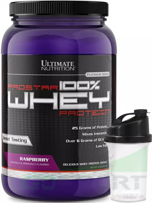  Ultimate Nutrition Prostar Whey 907 г + шейкер, Малина