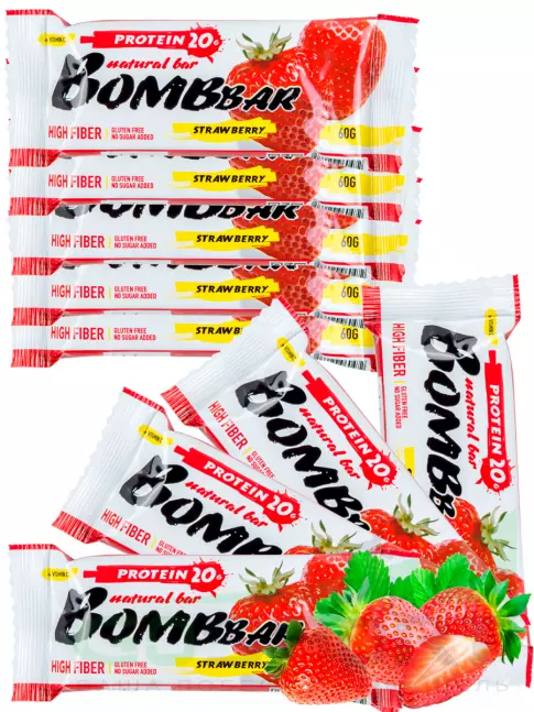Протеиновый батончик BombBar Protein Bar 9 x 60 г, Клубника
