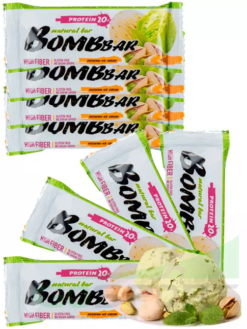 Протеиновый батончик BombBar Protein Bar 8 x 60 г, Фисташковый-Пломбир