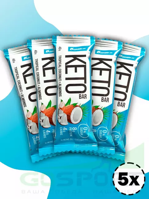 Протеиновый батончик BombBar Батончики Bombbar KETO 5 x 40 г, Тропический кокос - Миндаль